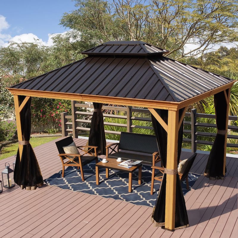 Kozyard Apollo Wood-look Aluminum Hardtop Gazebo