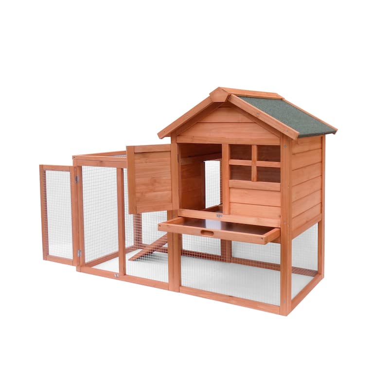 2-Story Hutch Indoor Outdoor Bunny Cage, Chicken Coop Poultry House with Run - Multi