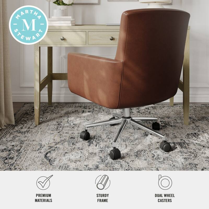 Martha Stewart Upholstered Swivel Home Office Chair with Padded Arms - 26.5"W x 26"D x 35.25" - 38.5"H