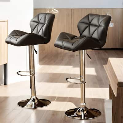 Contemporary Tufted Adjustable Height Hidraulic Bar Stools, Set of 2