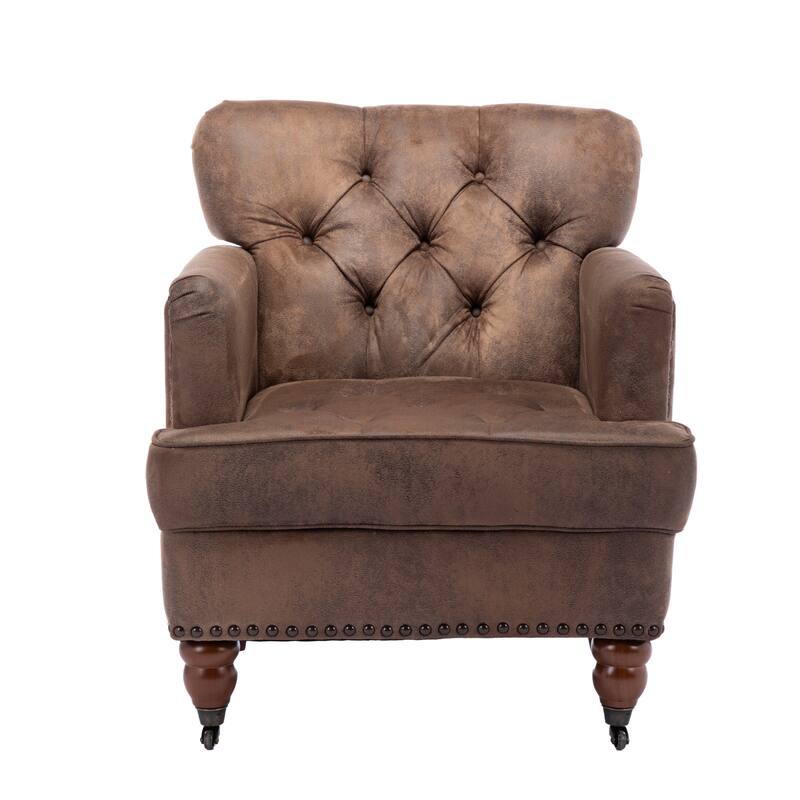 Mid-Century Brown Fabric Upholstered Accent Chair