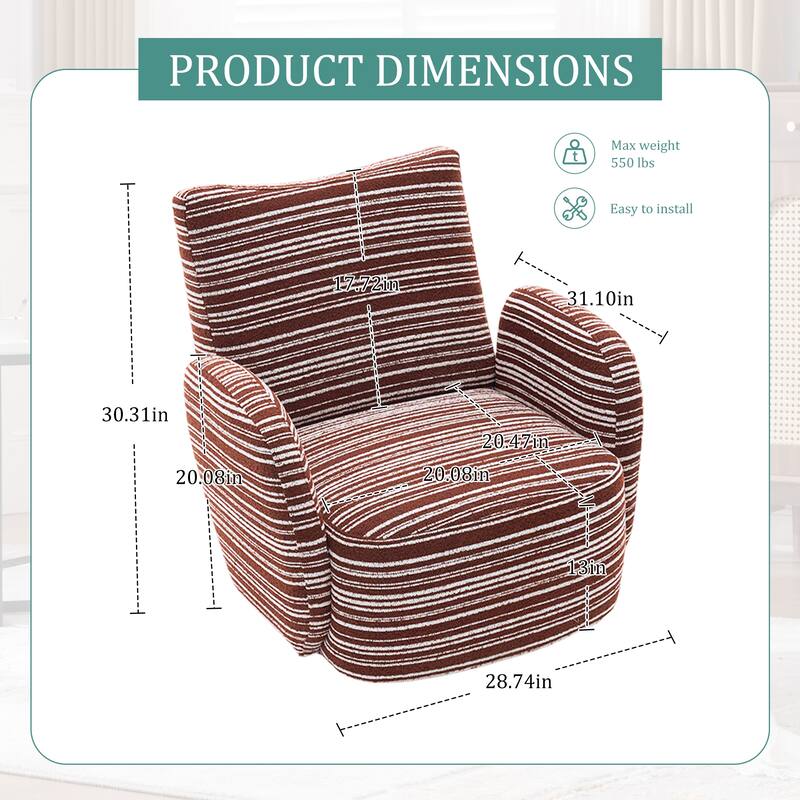 Swivel Striped Accent Chair with Metal Base, Modern Arm Chair for Living Room, Fabric Club Single Sofa Chair