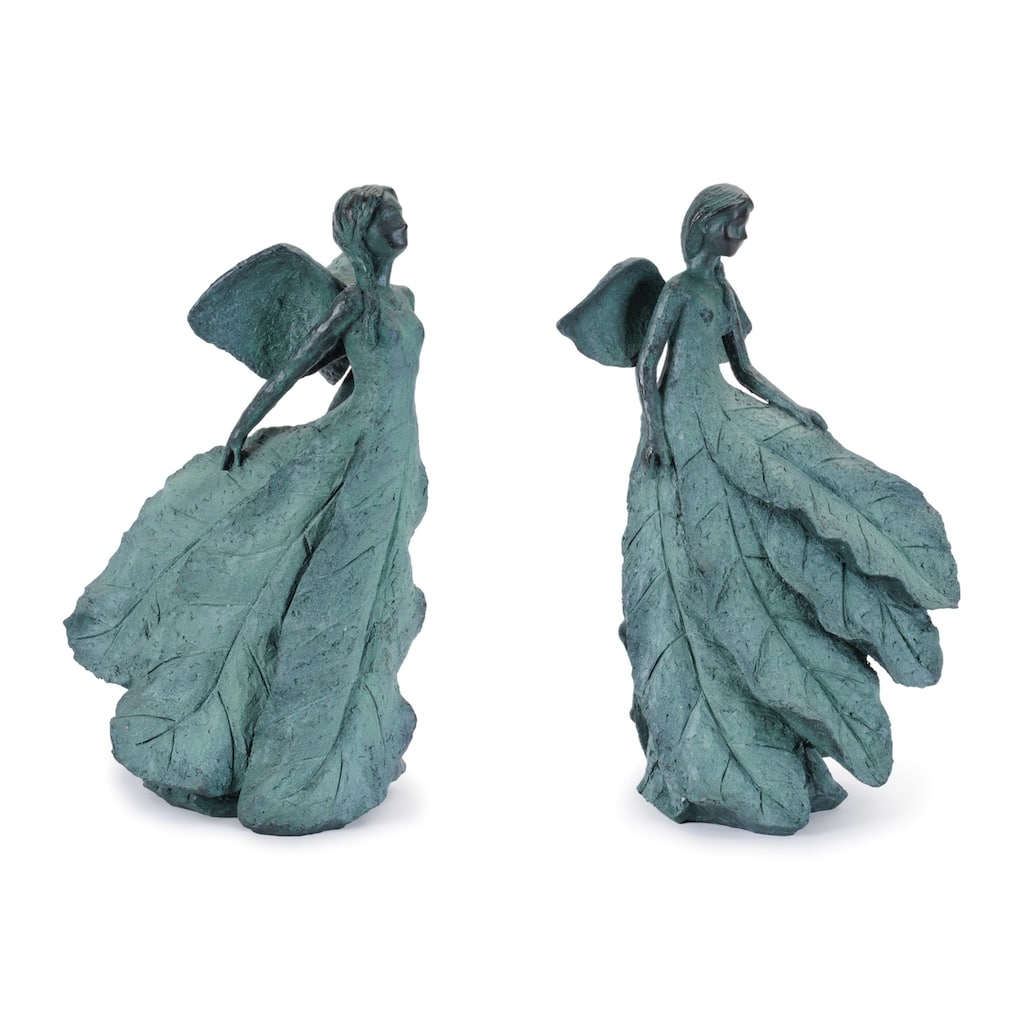 Fairy with Leaf Gown Garden Statues - 19.5" - Blue and Gray - Set of 2