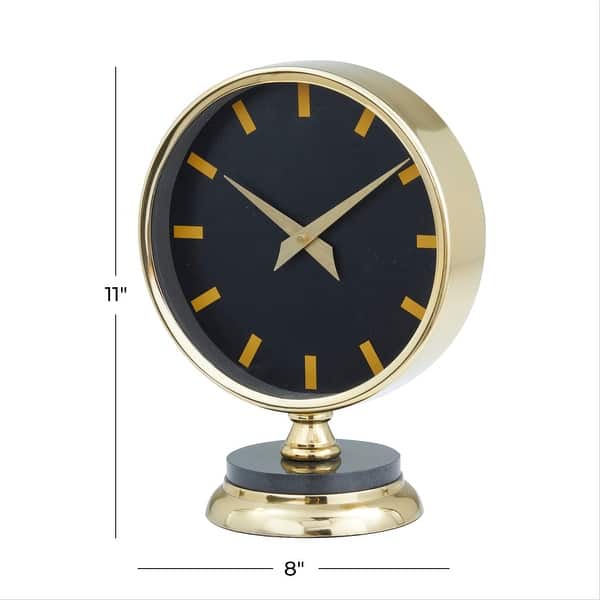 dimension image slide 1 of 2, Gold Stainless Steel Metal Clock with Black Face