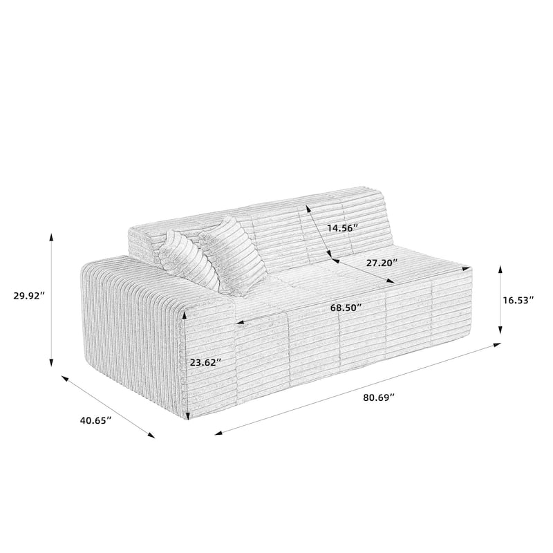 Corduroy Oversized Low-back Modular Loveseat Chaise with Pillow