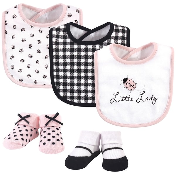 slide 1 of 1, Hudson Baby Infant Girl Cotton Bib and Sock Set 5pk, Lady Bug, One Size - Lady Bug - One Size One Size - Lady Bug