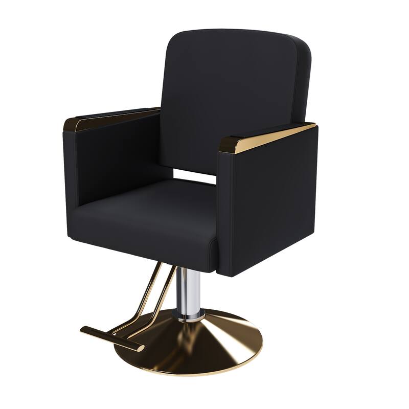 Roomfitters Hydraulic Salon Chair with 360° Swivel, Heavy Duty Barber Stylist Chair with Non-Tilting Gold Base, Black and Gold