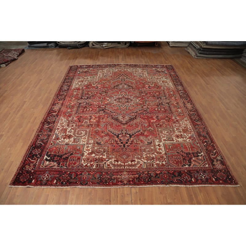 Hand Knotted Oriental 100% Wool Carpet Traditional Medallion Red Heriz Area Rug - 12' 2'' X 9' 8''
