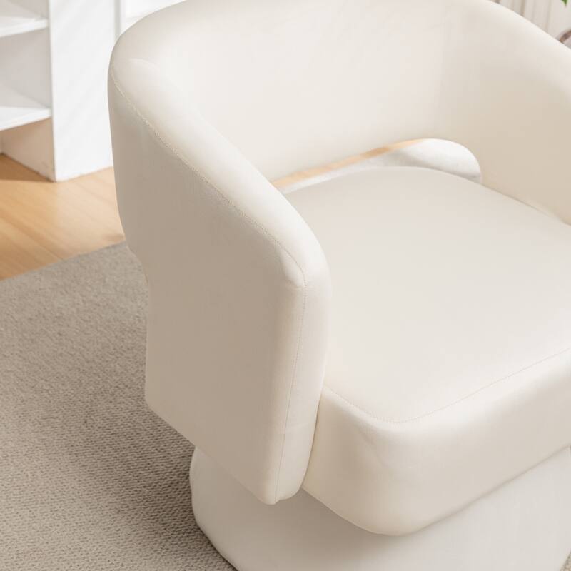 White Modern 30.1" Upholstered 360° Swivel Barrel Chair with Open Backrest and Solid Wood Frame