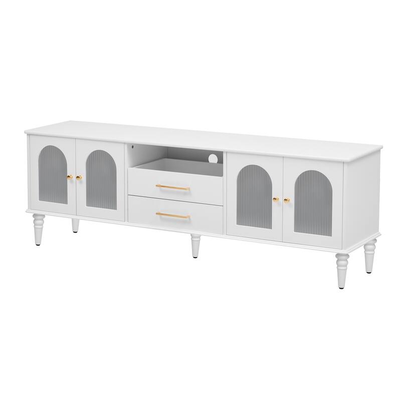 Retro Cream White TV Stand with 2 Drawer, 4 Solid Wood Legs and Tip Safety for Living Room and Office