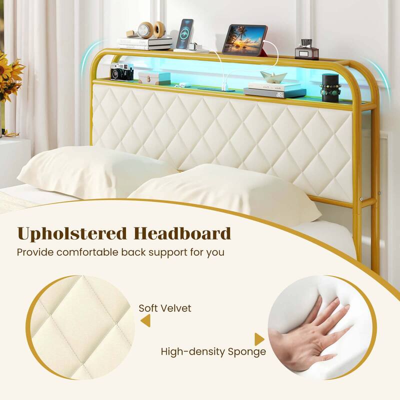 Costway Twin/Full/Queen Size Bed Frame with LED Lights & Charging
