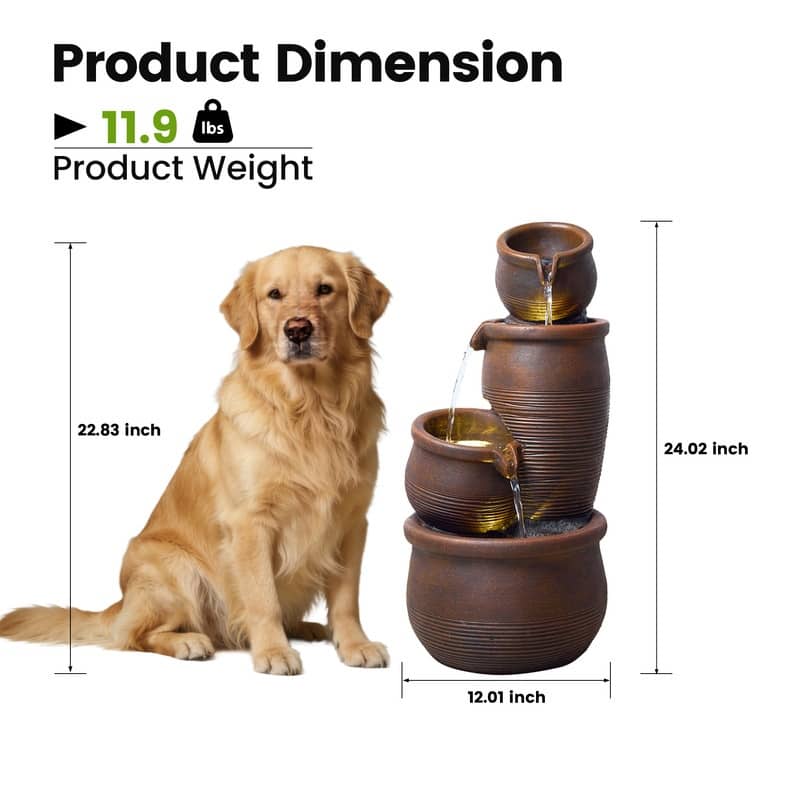 Polyresin Outdoor Hand Crafted Weather Resistant Fountain with LED Lights