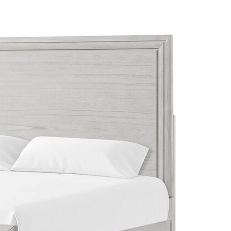 Basil Queen Bed, Framed Headboard and Footboard, Rustic White Wood