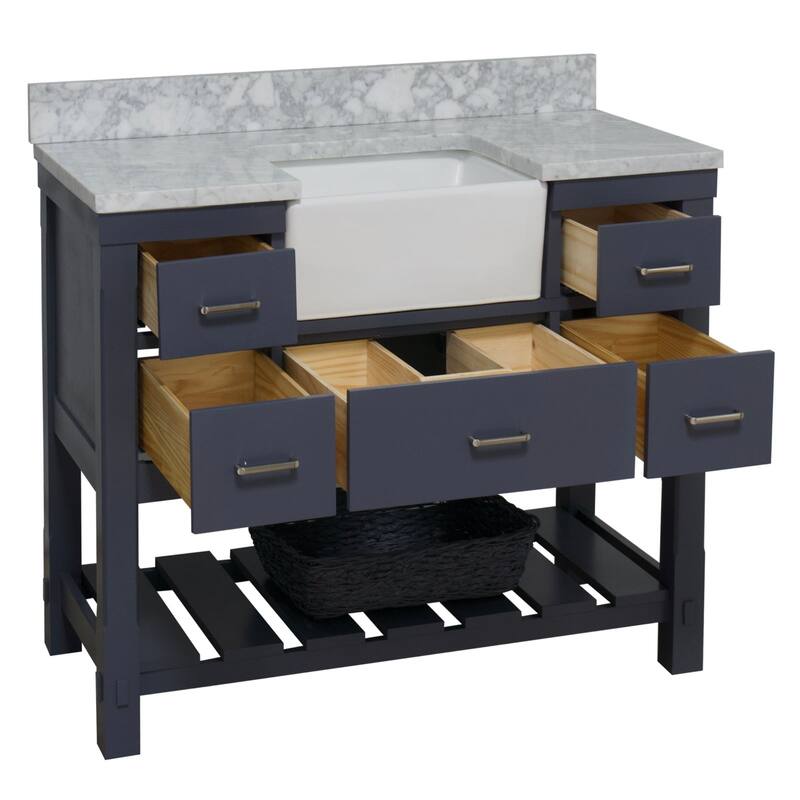 KitchenBathCollection Charlotte 48" Farmhouse Bathroom Vanity with Carrara Marble Top