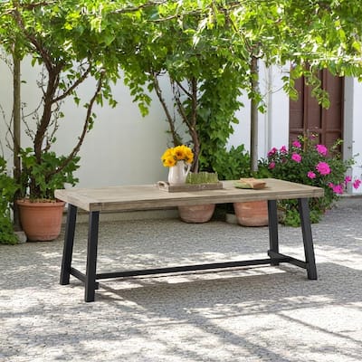 79" Outdoor Dining Table for 8, Industrial Patio Table with Metal Frame, Rectangular Garden Table for Backyard, Deck, or Porch