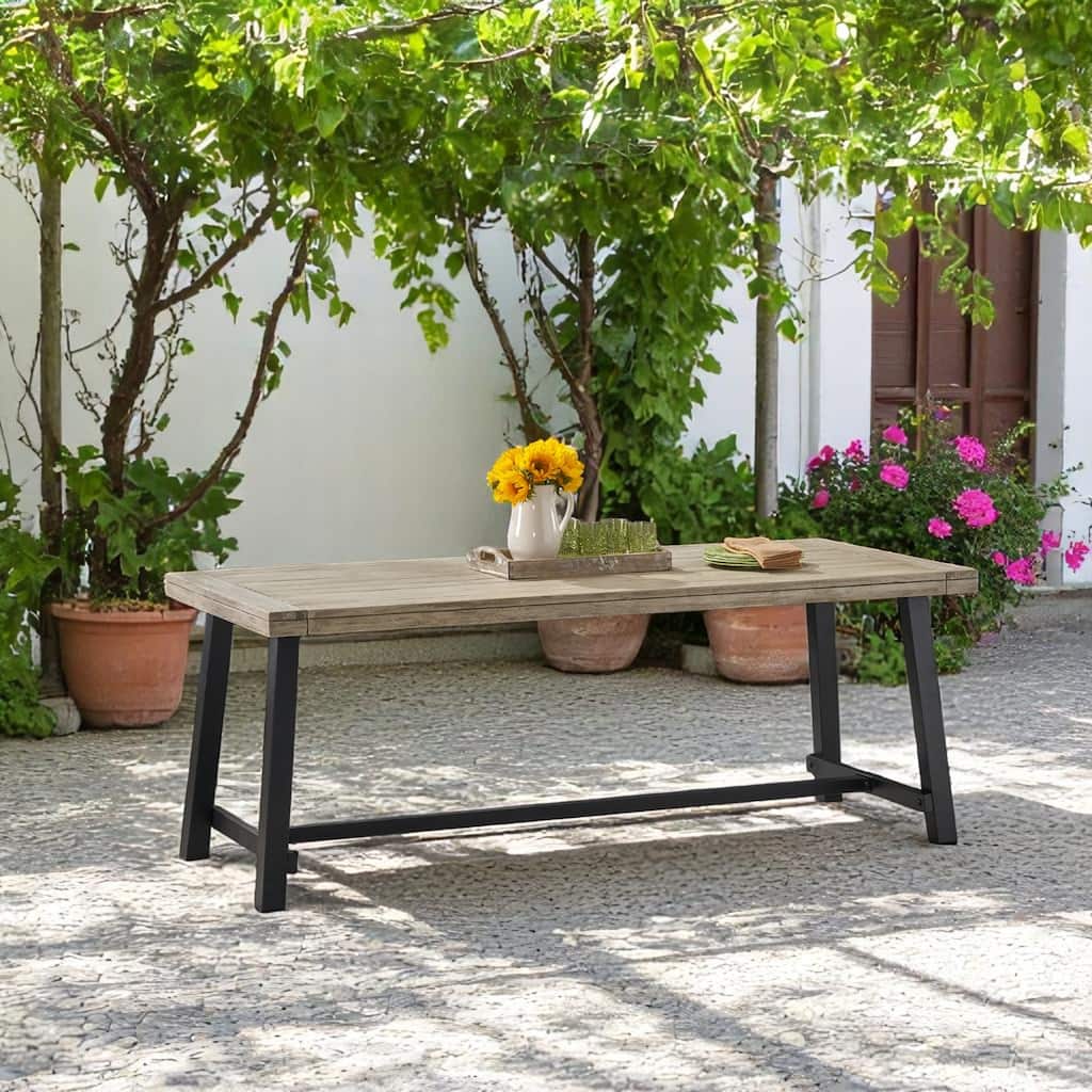 79" Outdoor Dining Table for 8, Industrial Patio Table with Metal Frame, Rectangular Garden Table for Backyard, Deck, or Porch