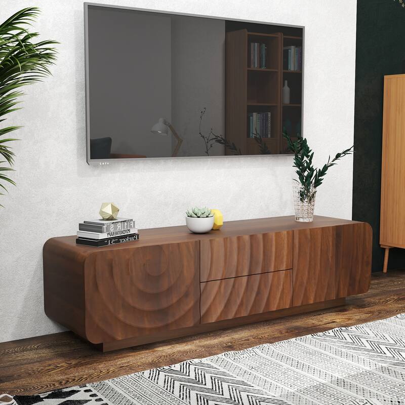 Rossetta Modern Unique Spiral Wave Smooth Rounded Corner Design TV Console Cabinet with Drawers, up to 58''