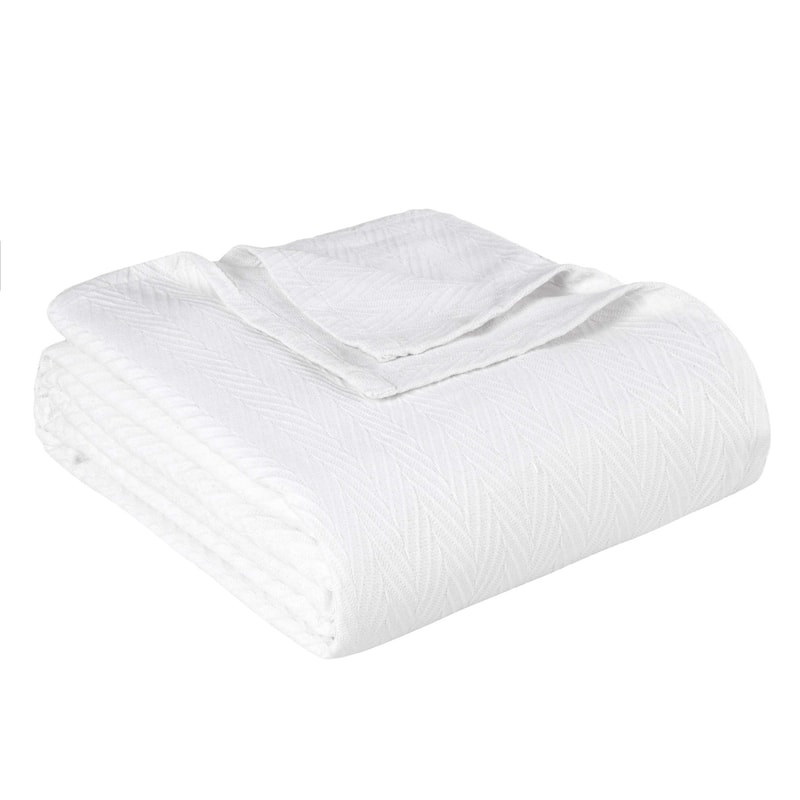 HomeRoots Twin White Cotton Woven Chevron Blanket