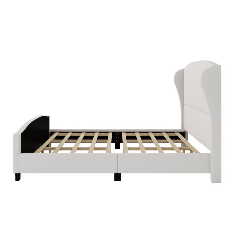 King Size Upholstered Bed with 51" High Wingback Headboard, Linen Fabric, No Box Spring Required, Gray