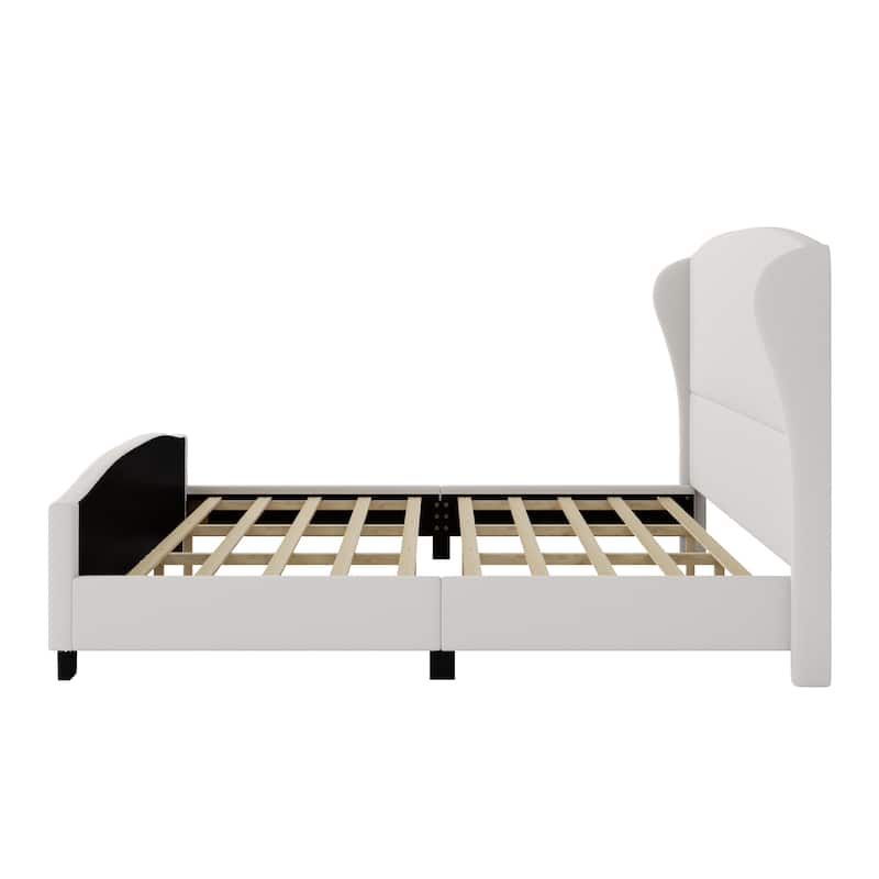 King Size Wingback Linen Upholstered Platform Bed Frame with Headboard, No Box Spring Needed, Bedroom Furniture