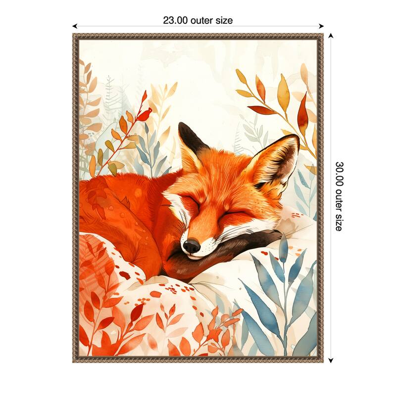 Napping Fox by Justyna Jaszke Framed Canvas Wall Art - 23 x 30 in