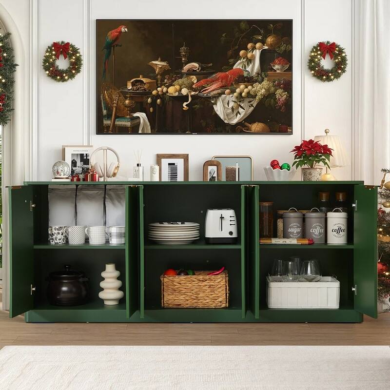 Modern 67" Fluted Buffet Sideboard Cabinet with Shelves, TV Stand Storage Cabinet with 4 Wave Doors for Organized Living Spaces