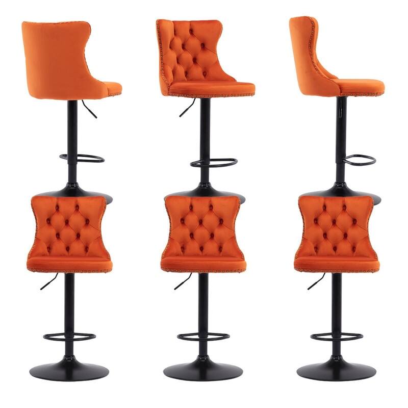 Velvet Upholstered Nailheads Tufted Swivel Bar Stools (Set of 6)