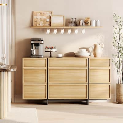 WAMPAT Modern Sideboard Buffet Cabinet with 9 Drawers, Multifunctional Sideboard with Large Storage and T-Shaped Legs