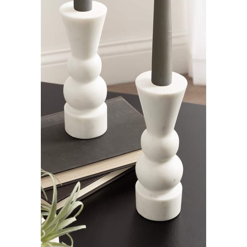 Kate and Laurel Maleea 2pc Marble Candle Holder - 3x3x7