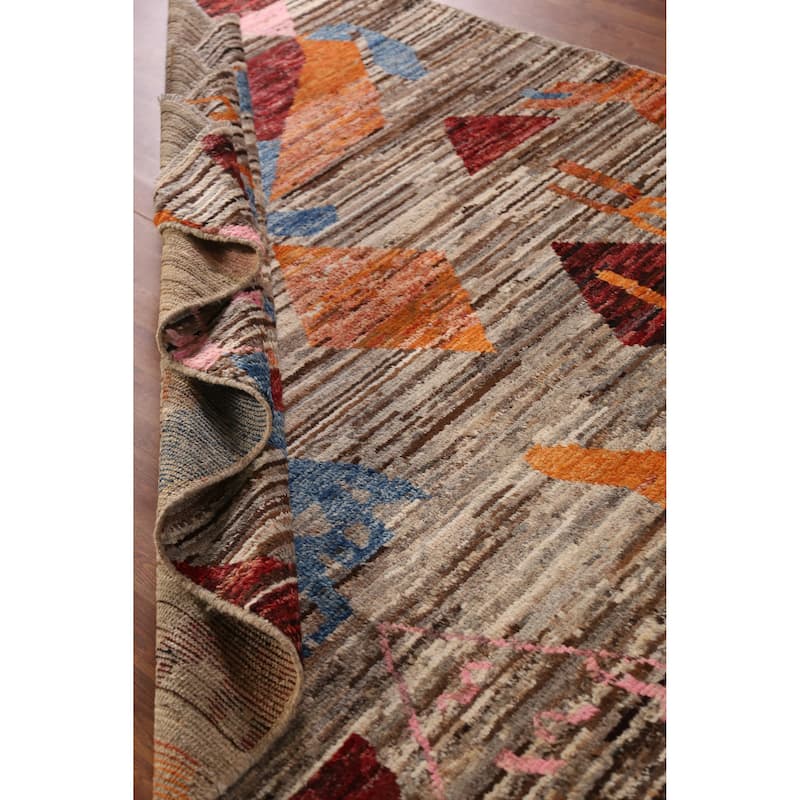 Moroccan Oriental Area Rug Hand-Knotted Brown Wool Carpet - 7'0" x 9'5"