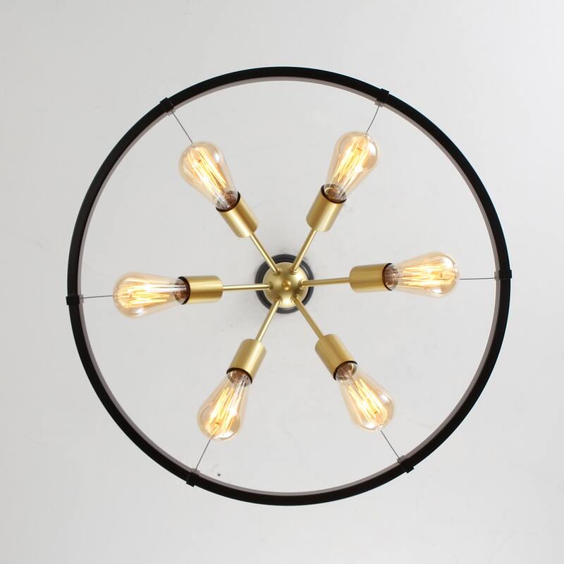 6-Light Dimmable Sputnik Chandelier, Farmhouse Wagon Wheel Chandelier for Dining Room Living Room Bedroom Kitchen