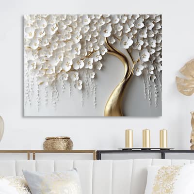 Designart "White Orchid Tree Garden Of Branches IV" Tree Floral Metal Wall Art Print On Metal