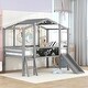 preview thumbnail 10 of 16, Twin Loft House Bed with Slide, Blackboard, Light Strip, Ladder Grey