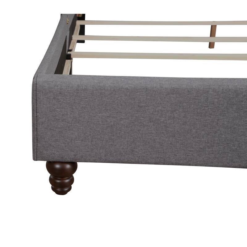 Upholstered Bed Frame - Gray Fabric Bed with Deep Tufted Headboard - Modern Bedroom Furniture