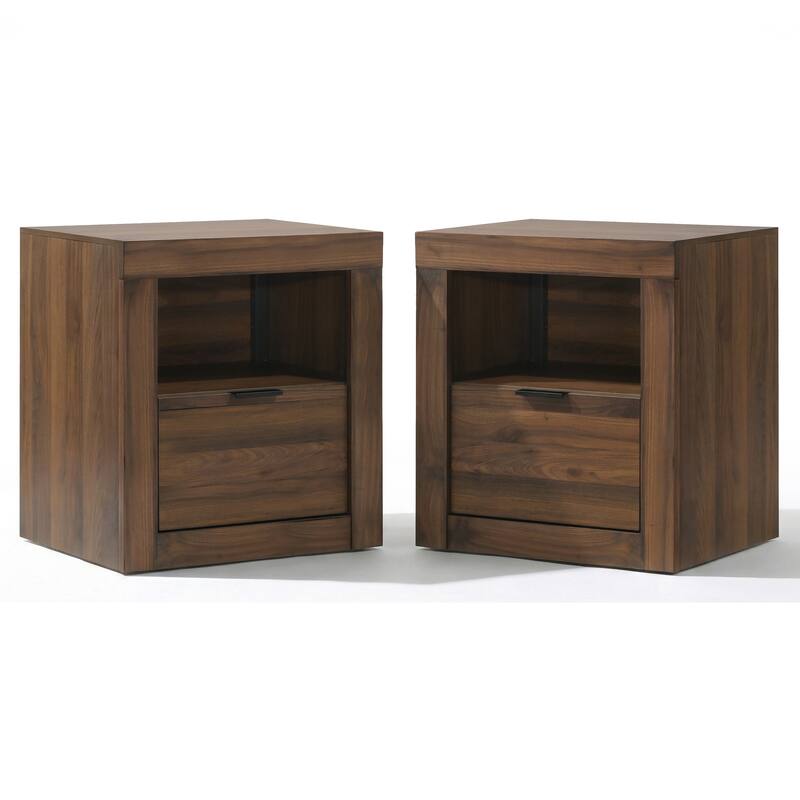 Furniture of America Merro Modern Solid Wood 1-Drawer Nightstand with Top Open Shelf (Set of 2)