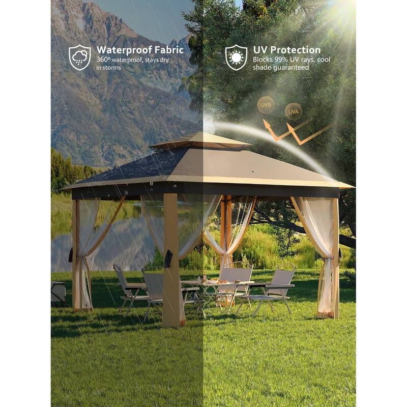 10.82'x10.82' Pop-Up Gazebo, Enhanced Frame and Mosquito Netting - 11*11Ft