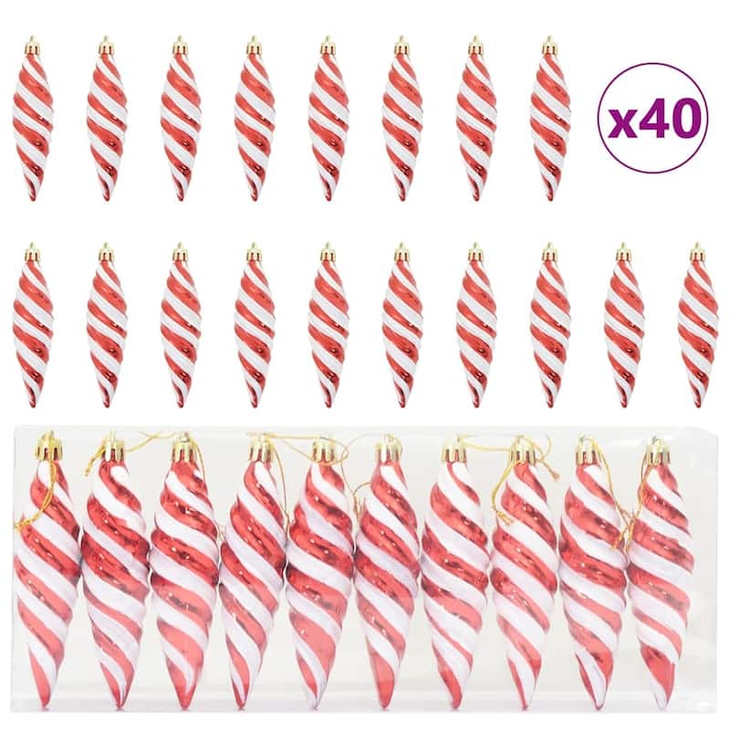 vidaXL Christmas Spiral Shape Ball 40 pcs Red - 1.2 x 4.3 inch (W x H)