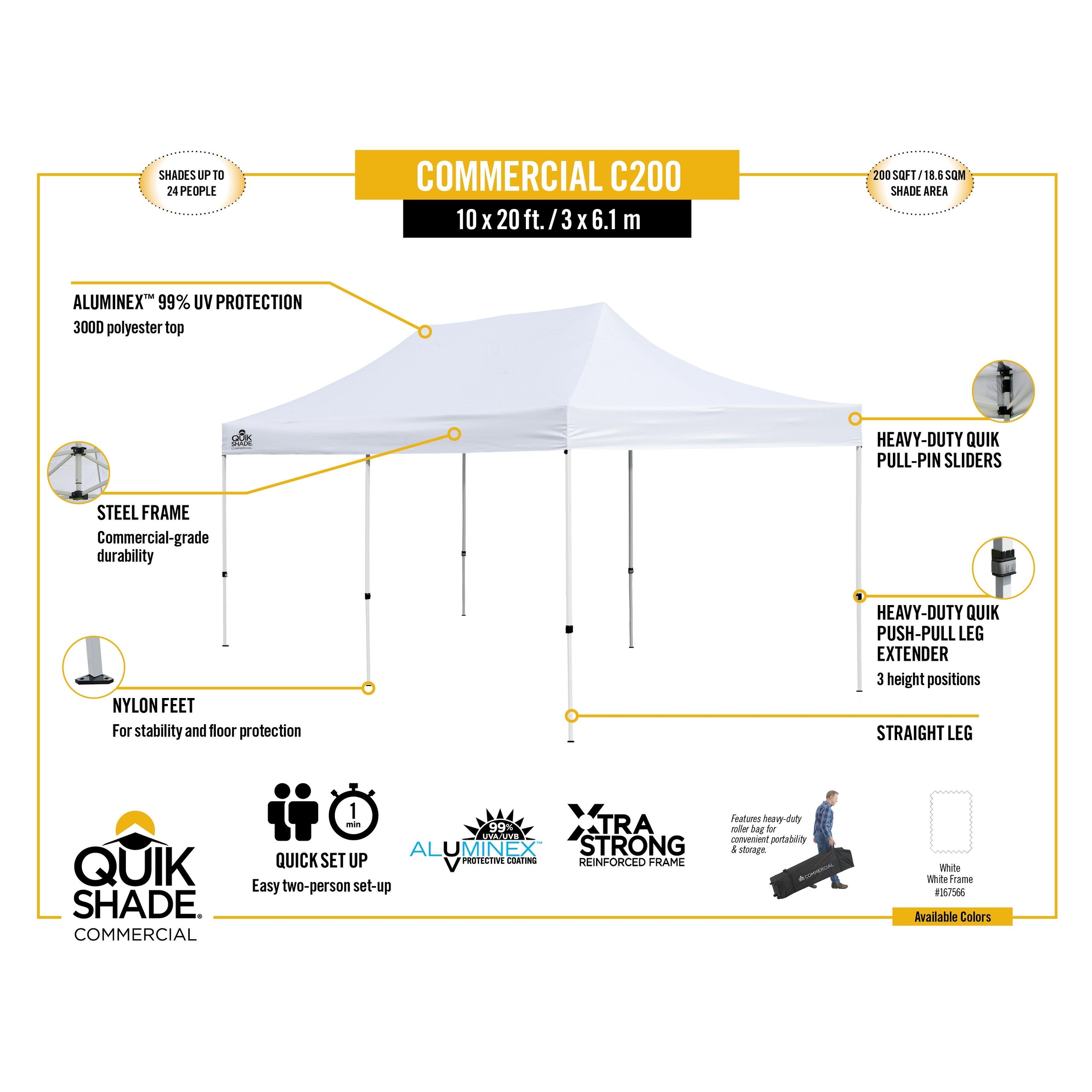 Quik Shade C200 10 Ft X 20 Ft Rectangular White Pop Up Canopy Rona