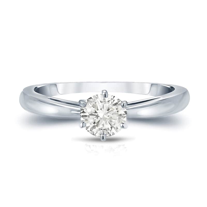 Auriya 14k Gold 1/3ctw Round Solitaire Diamond Engagement Ring 6-Prong