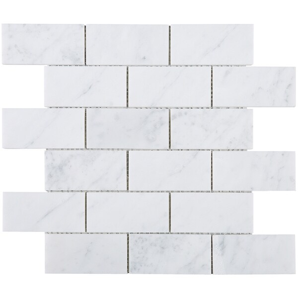 Tilegen Rectangle 2 X4 White Carrara Marble Subway Tile In Rectangle 2 X4 White Carrara Marble Subway Tile In Floor And