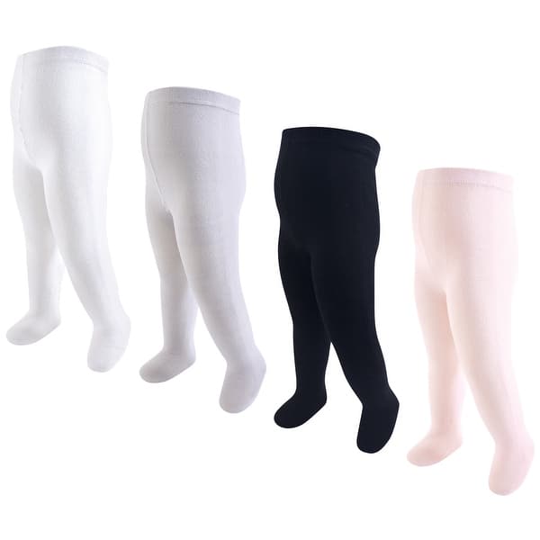 slide 1 of 1, Hudson Baby Toddler Girl Cotton Rich Tights, Light Pink Black, 2T-4T - Light Pink Black 2-4T - Light Pink Black