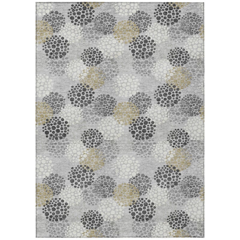 Machine Washable Indoor/ Outdoor Chantille Modern Bubbles Rug