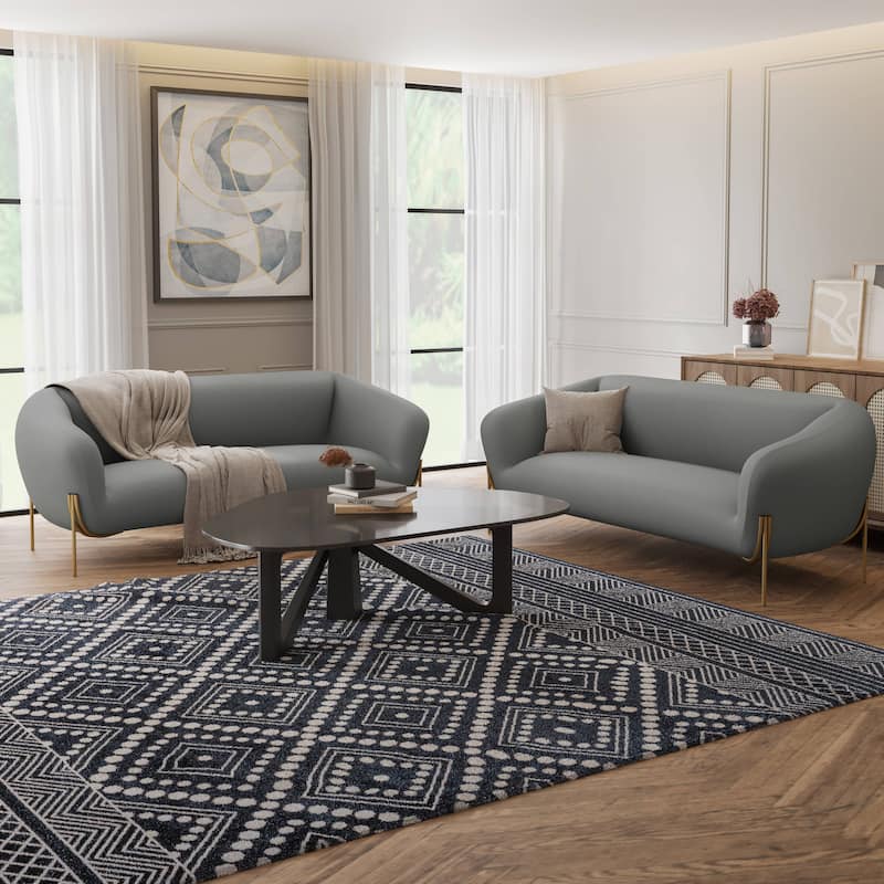 Zuno Modern Velvet Upholstered 3-Seater Sofa with Curved Seamless Design Gold Metal Base Plush Foam Cushions Easy Assembly