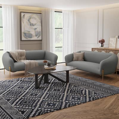 Zuno Modern Velvet Upholstered 3-Seater Sofa with Curved Seamless Design Gold Metal Base Plush Foam Cushions Easy Assembly