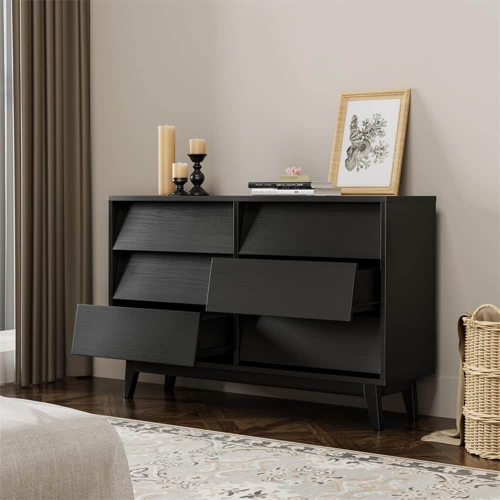 6-Drawer Dresser for Bedroom, 47.2" Wide Mid Century Chest of Drawers, Wooden Dresser TV Stand