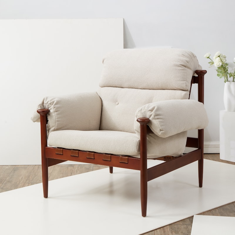 SAFAVIEH Couture Yauhenia Wood Frame Accent Chair - 37 In W x 35 In D x 37 In H. - 37Wx35Dx37H
