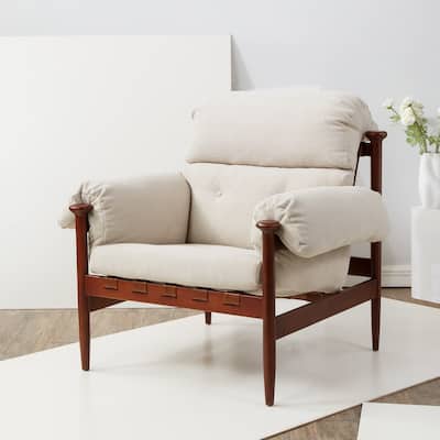 SAFAVIEH Couture Yauhenia Wood Frame Accent Chair - 37 In W x 35 In D x 37 In H. - 37Wx35Dx37H