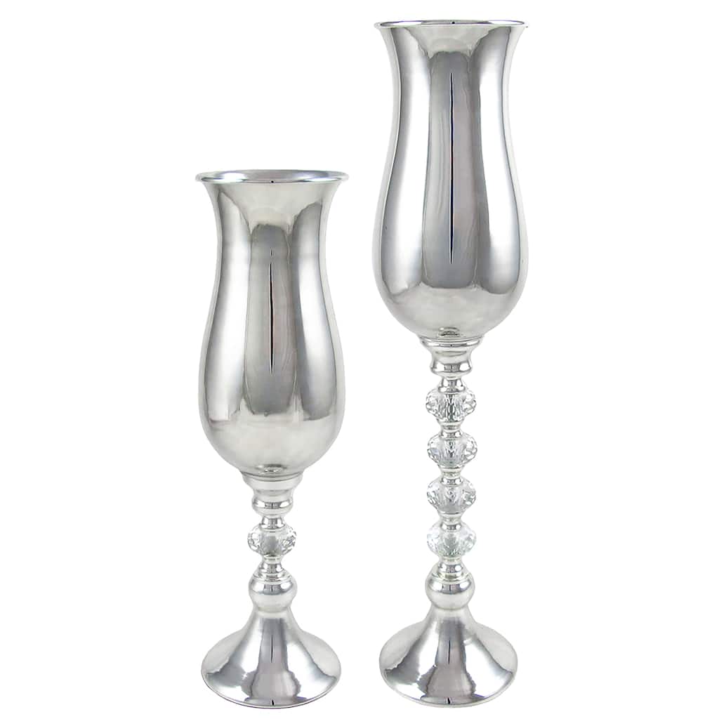 Silver Luxury Metal Crystal Gem Mermaid Hurricane Trumpet Tabletop Flower Vase Decorative Centerpiece