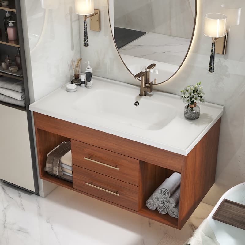 Floating Bathroom Vanity with Integrated Ceramic Undermount Sink