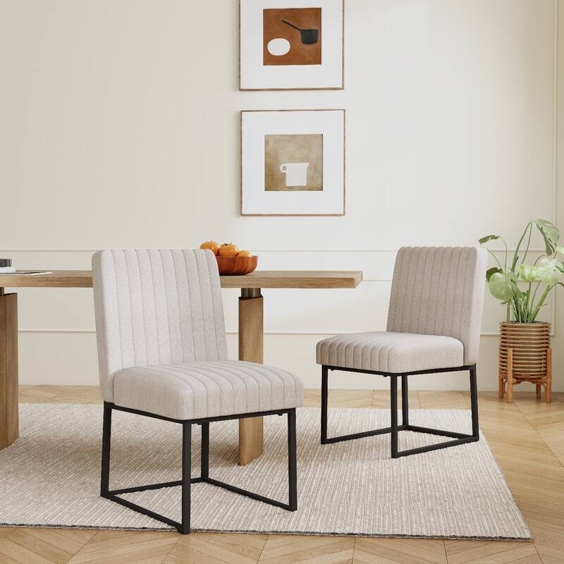 Mid Century Modern Dining Chair with Black Metal Legs - Set of 2 - Beige